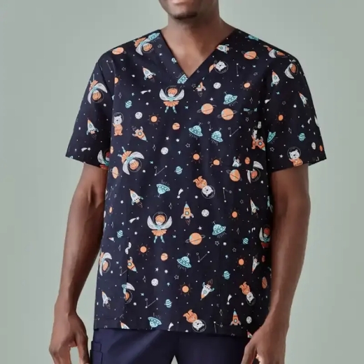 Picture of Biz Care, Space Party Mens Scrub Top